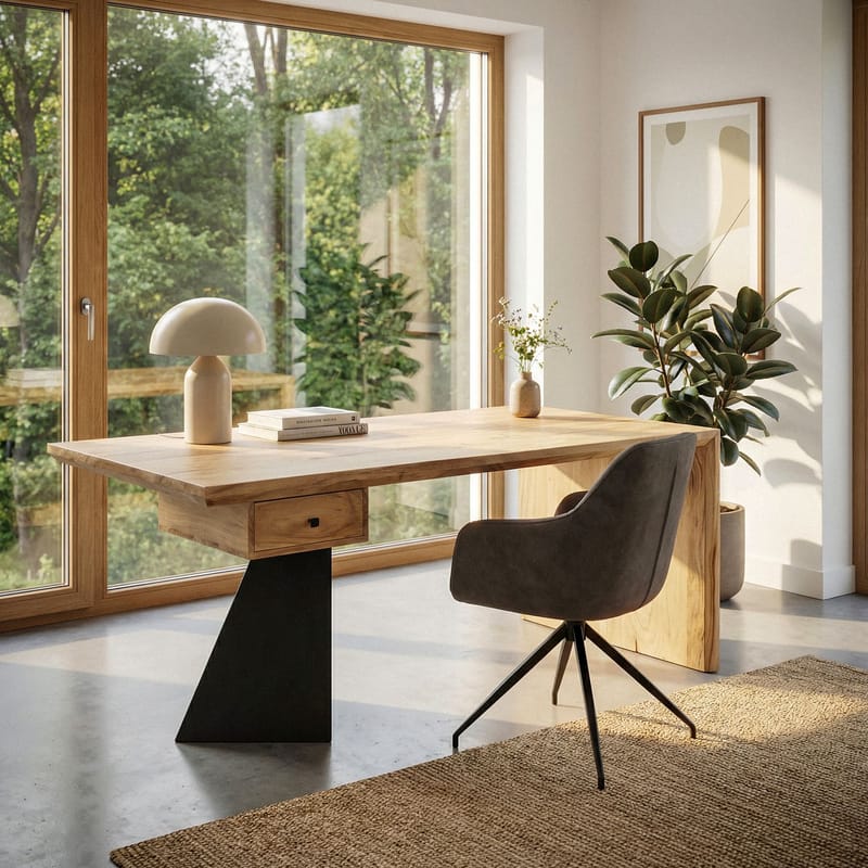 Ivoena Skrivebord 180 cm - Naturfarvet akacie/sort - Møbler - Borde - Kontorbord - Skrivebord