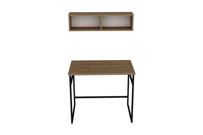 Klingbo Skrivebord 90 cm med Opbevaring Væghylde - Brun/Hvid/Sort - Skrivebord