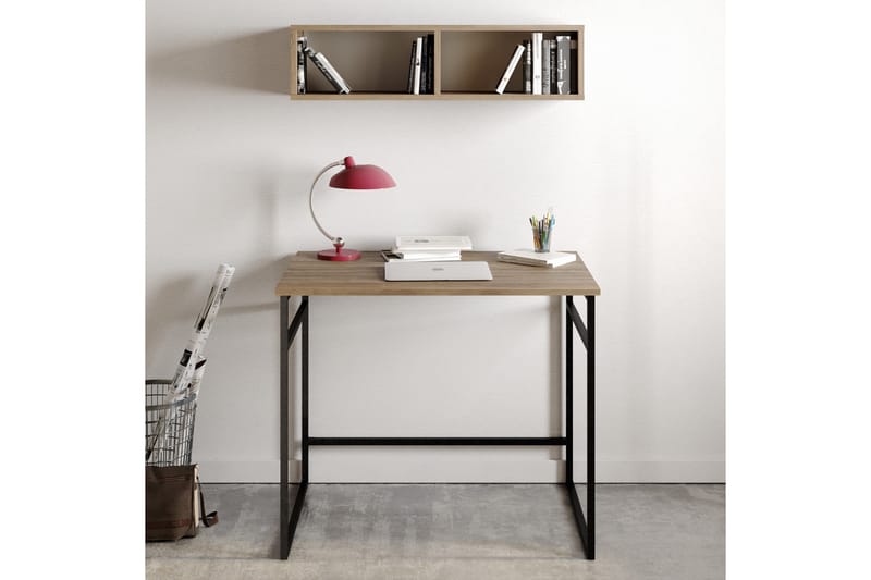 Klingbo Skrivebord 90 cm med Opbevaring Væghylde - Brun/Sort - Skrivebord