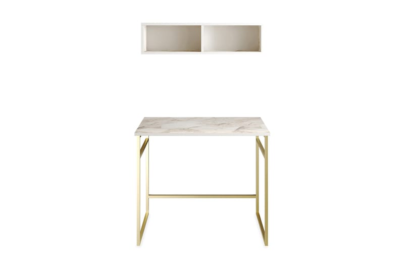 Klingbo Skrivebord 90 cm med Opbevaring Væghylde Marmormønst - Hvid - Skrivebord
