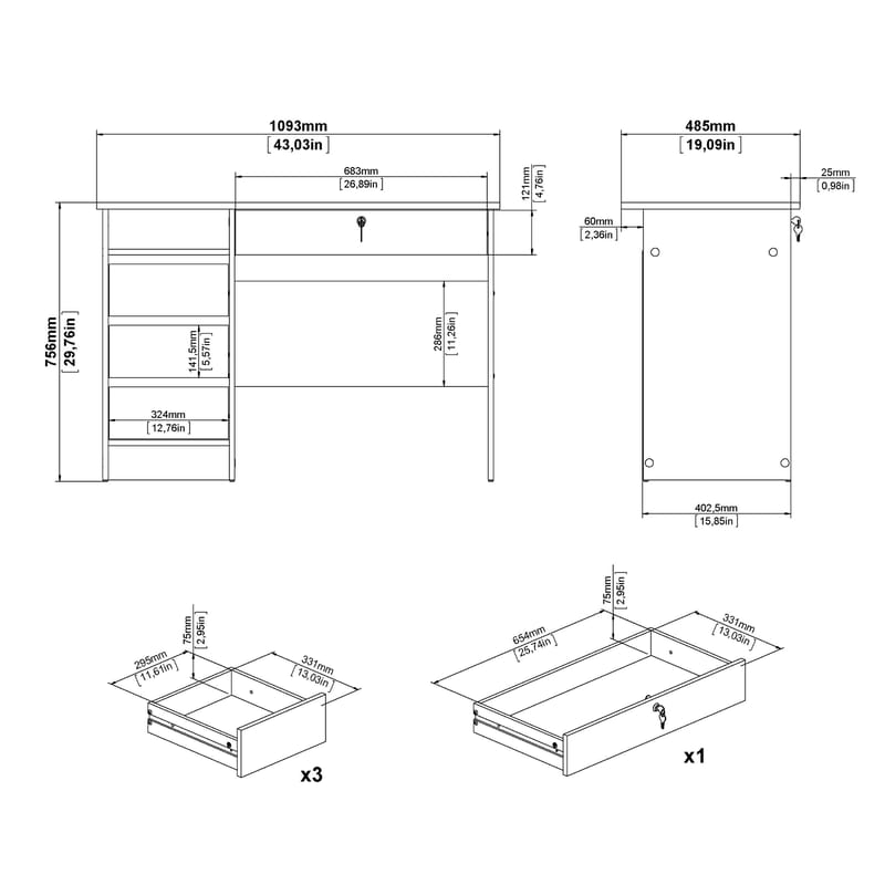Klintberg Skrivebord 109x48x76 cm - Møbler - Borde - Kontorbord - Skrivebord