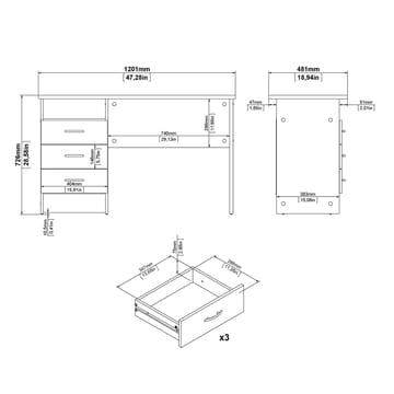 Klintberg Skrivebord med 3 skuffer 120x48x73 cm - Møbler - Borde - Kontorbord - Skrivebord
