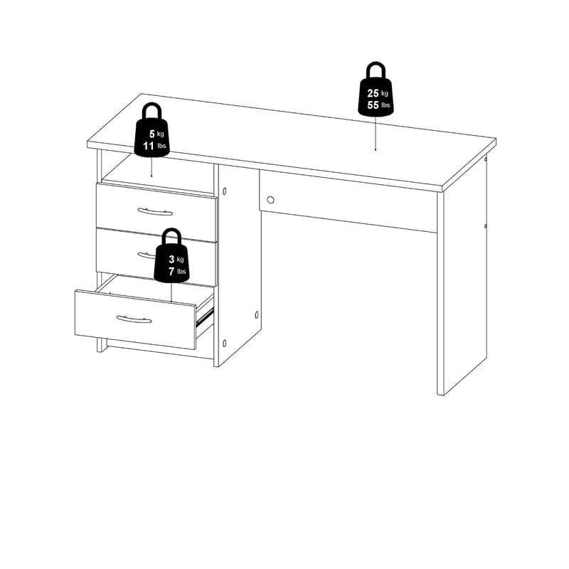Klintberg Skrivebord med 3 skuffer 120x48x73 cm - Møbler - Borde - Kontorbord - Skrivebord