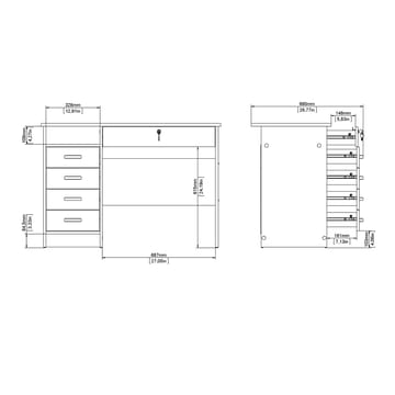 Klintberg Skrivebord med 5 skuffer 109x48x76 cm - Møbler - Borde - Kontorbord - Skrivebord