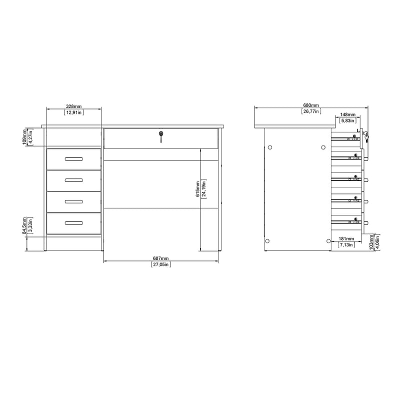 Klintberg Skrivebord med 5 skuffer 109x48x76 cm - Møbler - Borde - Kontorbord - Skrivebord
