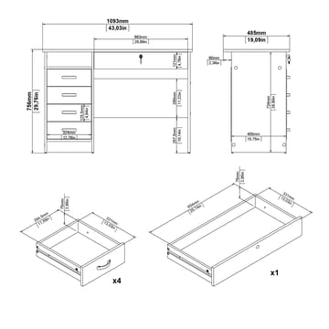 Klintberg Skrivebord med 5 skuffer 109x48x76 cm - Møbler - Borde - Kontorbord - Skrivebord