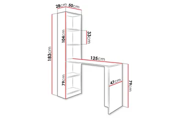 Kylien Skrivebord 125cm LED-belysning Opbevaring Bogreol Hvi - Egetræsfarvet - Møbler - Borde - Kontorbord - Skrivebord