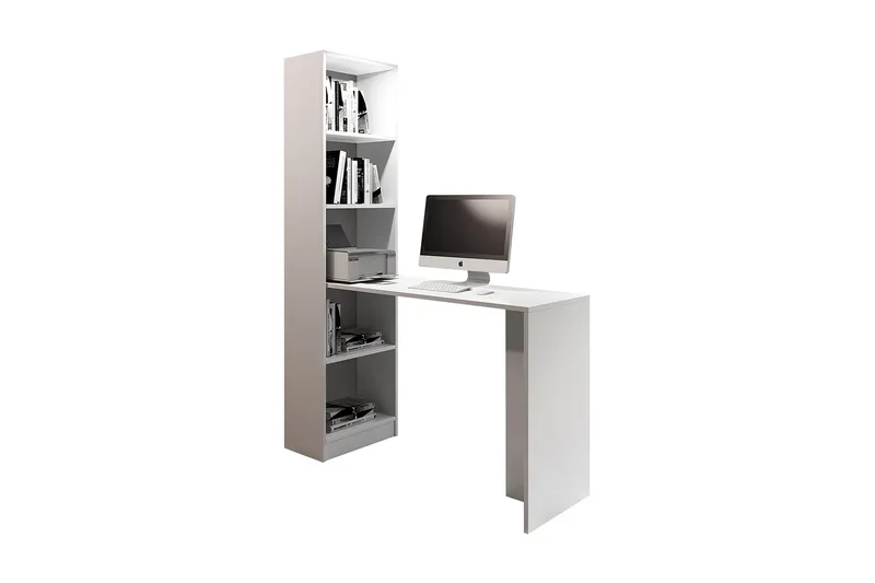 Kylien Skrivebord 125cm LED-belysning Opbevaring Bogreol Hvi, Hvid