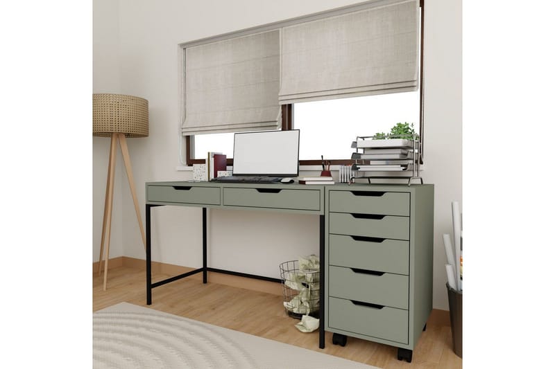 Loryn Skrivebord 120 cm med Skuffer og Hjul i Malet Træ - Grøn - Møbler - Borde - Kontorbord - Skrivebord