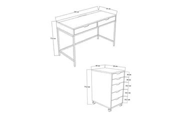 Loryn Skrivebord 120 cm med Skuffer og Hjul i Malet Træ - Grøn - Møbler - Borde - Kontorbord - Skrivebord