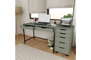 Loryn Skrivebord 120 cm med Skuffer og Hjul i Malet Træ - Grøn - Møbler - Borde - Kontorbord - Skrivebord