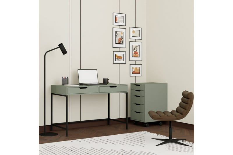 Loryn Skrivebord 120 cm med Skuffer og Hjul i Malet Træ - Grøn - Møbler - Borde - Kontorbord - Skrivebord