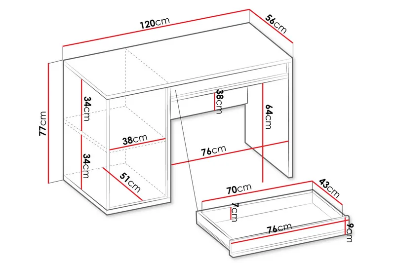 Metropolitan Skrivebord 120x56 cm - Brun/Hvid/Lysgrå/Sort - Møbler - Borde - Kontorbord - Skrivebord