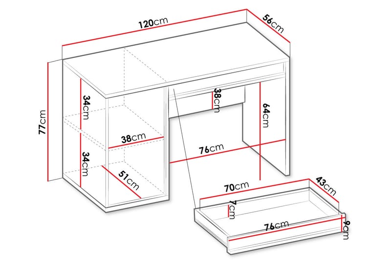Metropolitan Skrivebord 120x56 cm - Brun/Hvid/Lysgrå/Sort - Møbler - Borde - Kontorbord - Skrivebord