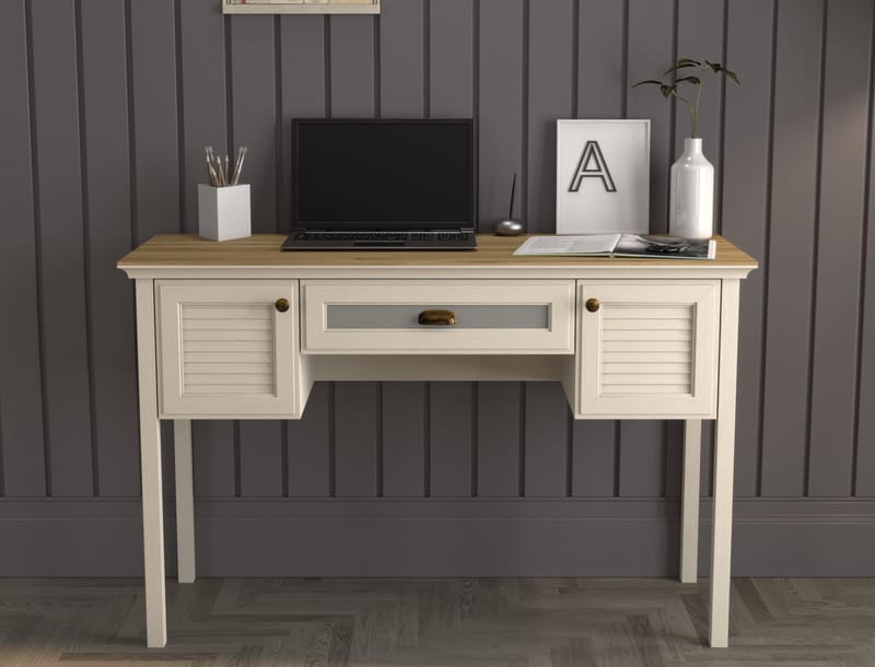 Nenora Skrivebord 132 cm - Creme, eg, grå - Møbler - Borde - Kontorbord - Skrivebord