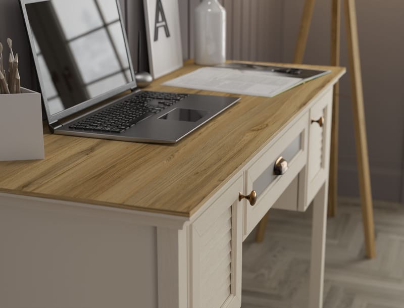 Nenora Skrivebord 132 cm - Creme, eg, grå - Møbler - Borde - Kontorbord - Skrivebord
