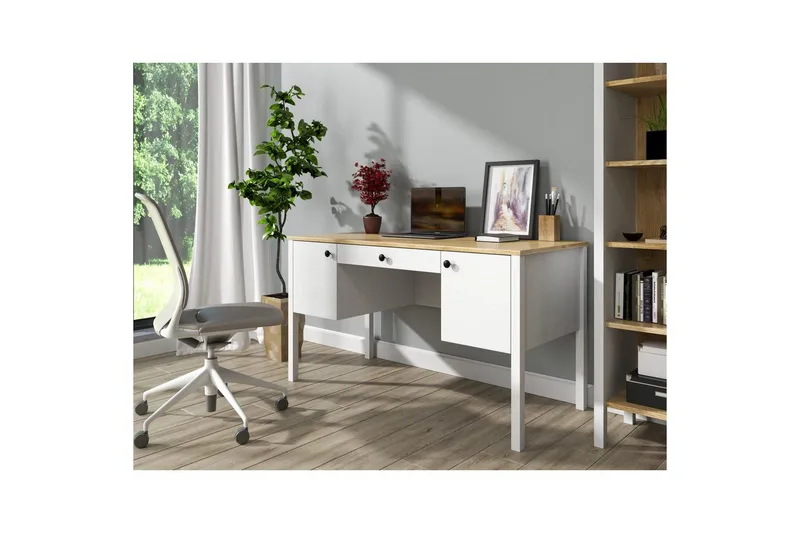 Omryn Skrivebord 60x132 cm - Natur/Hvid - Møbler - Borde - Kontorbord - Skrivebord