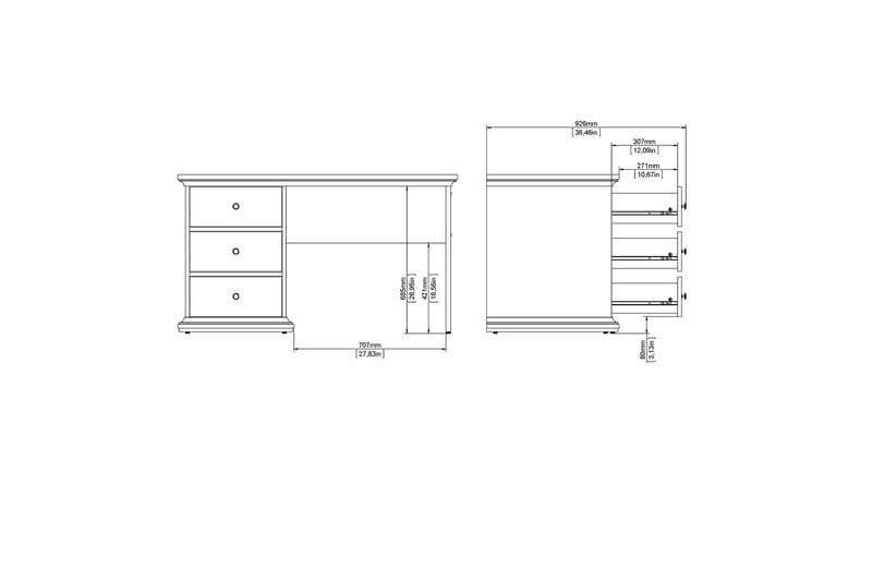 Paris Skrivebord 130 cm - Hvid - Møbler - Borde - Kontorbord - Skrivebord