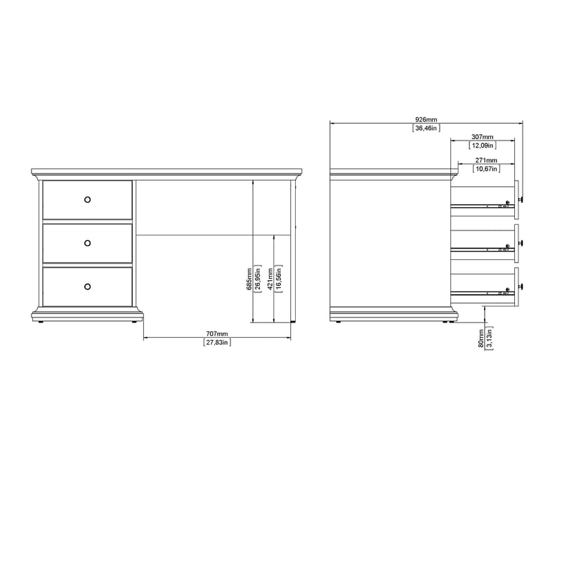 Paris Skrivebord 130x62x74 cm - Møbler - Borde - Kontorbord - Skrivebord