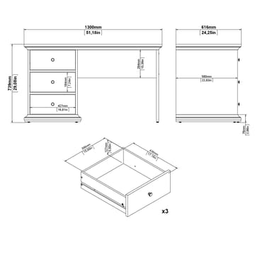 Paris Skrivebord 130x62x74 cm - Møbler - Borde - Kontorbord - Skrivebord