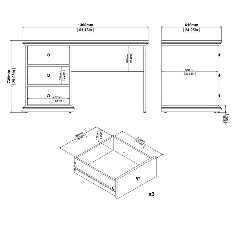 Paris Skrivebord 130x62x74 cm - Møbler - Borde - Kontorbord - Skrivebord