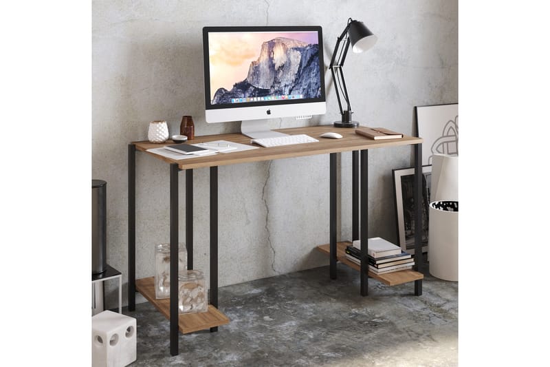Pinnarp Skrivebord 125 cm med Opbevaring 2 Hylder - Natur/Sort - Skrivebord