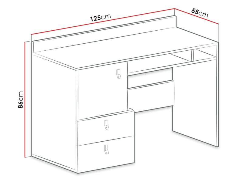 Planeta Skrivebord med Opbevaring og Skuffer 125 cm i Træ - Blå|Hvid - Møbler - Borde - Kontorbord - Skrivebord