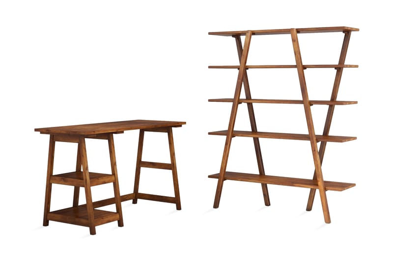 Puqa Design Skrivebord 120 cm med Opbevaring Hylder - Valnøddebrun - Skrivebord