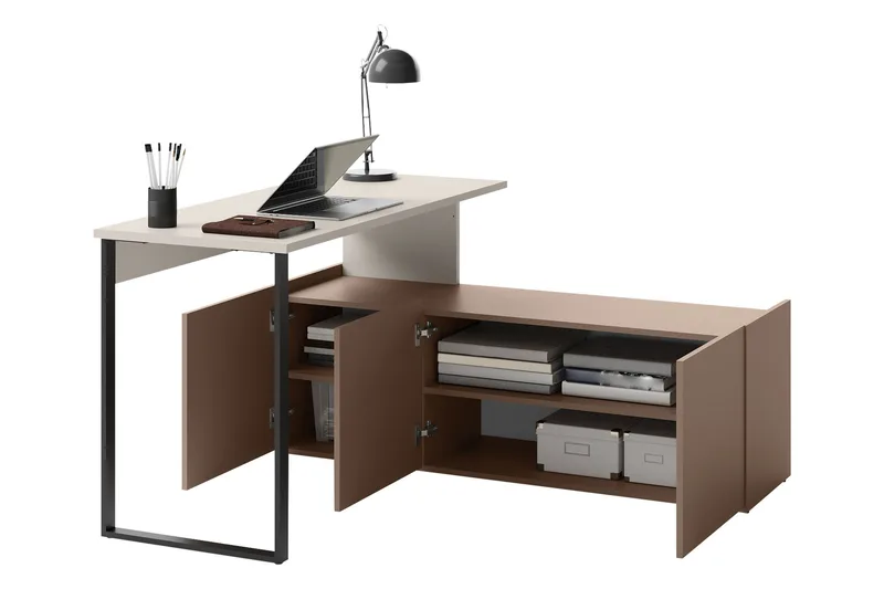 Sigmana Skrivebord 260x55 cm - Lysegrå/Brun - Møbler - Borde - Kontorbord - Skrivebord