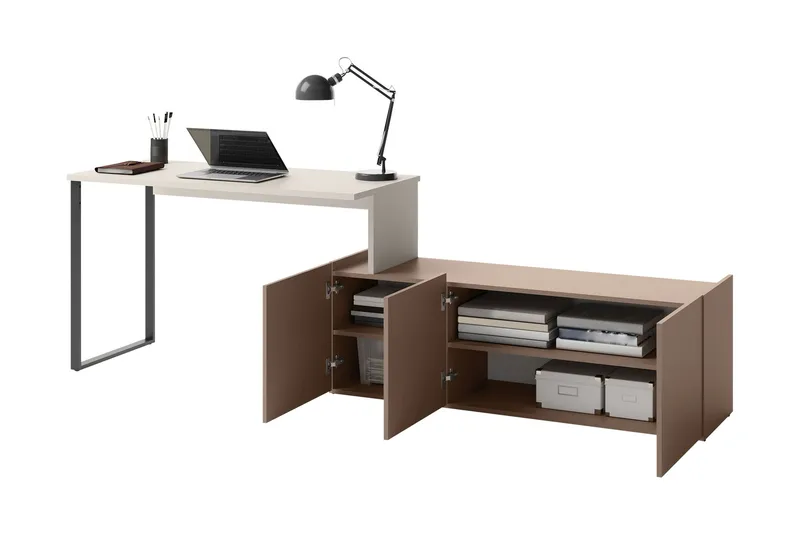 Sigmana Skrivebord 260x55 cm - Lysegrå/Brun - Møbler - Borde - Kontorbord - Skrivebord