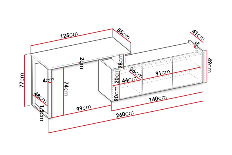 Sigmana Skrivebord 260x55 cm - Lysegrå/Brun - Møbler - Borde - Kontorbord - Skrivebord