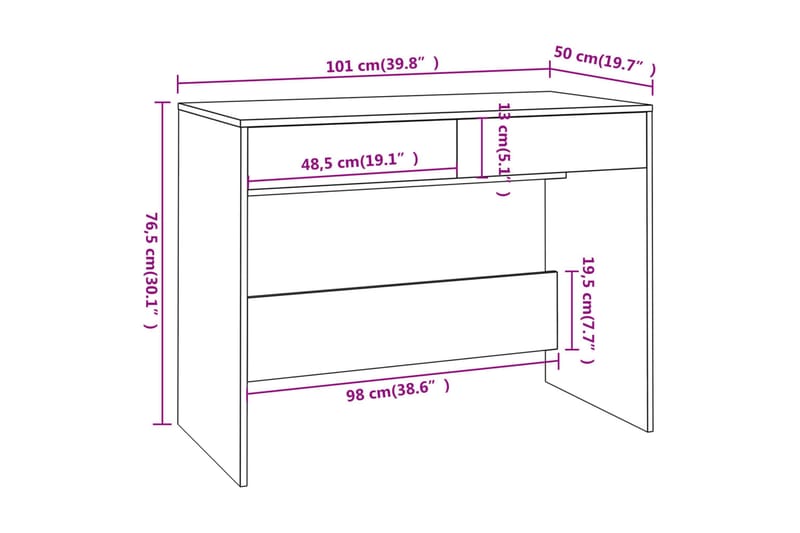 skrivebord 101x50x76,5 cm spånplade brun egetræsfarve - Brun - Møbler - Borde - Kontorbord - Skrivebord