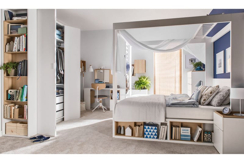 4You Skrivebordsskiva 142 cm med Opbevaring Hylde Hvid/Natur - VOX - Møbler - Borde - Kontorbord - Skrivebord