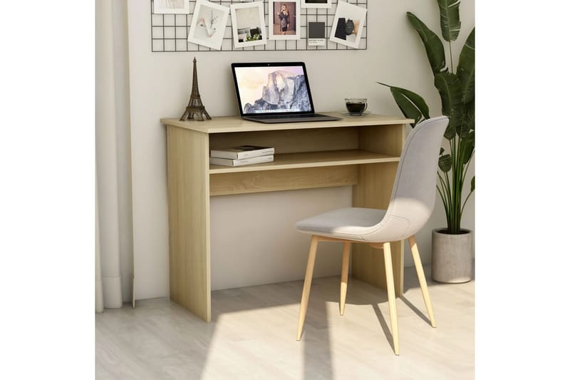Skrivebord 90x50x74 cm Spånplade Sonoma-Eg - Brun - Skrivebord