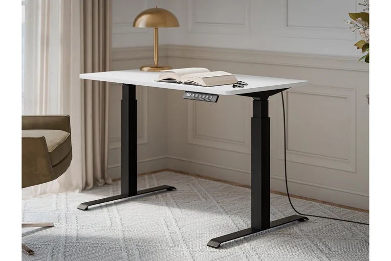 Adrianah Skrivebord 67x121 cm - Hvid/Sort - Møbler - Borde - Kontorbord - Skrivebord - hæve-sænke-bord