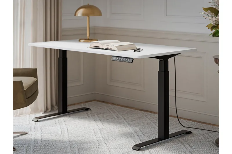 Adrianah Skrivebord 80x150 cm - Hvid/Sort - Møbler - Borde - Kontorbord - Skrivebord - hæve-sænke-bord