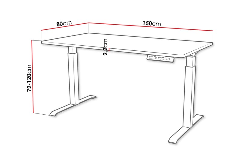 Adrianah Skrivebord 80x150 cm - Hvid/Sort - Møbler - Borde - Kontorbord - Skrivebord - hæve-sænke-bord