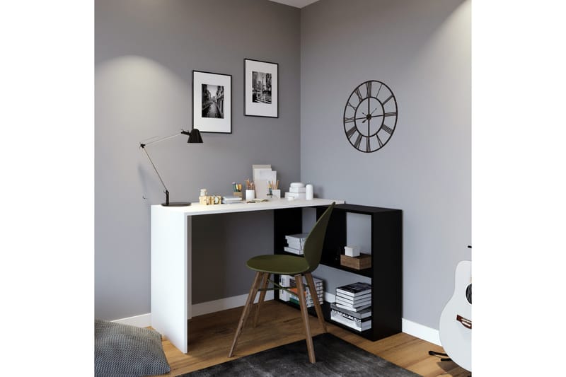 Akyurt Hjørnesskrivbord 120 cm med Opbevaring - Hvid/Sort - Møbler - Borde - Kontorbord - Skrivebord