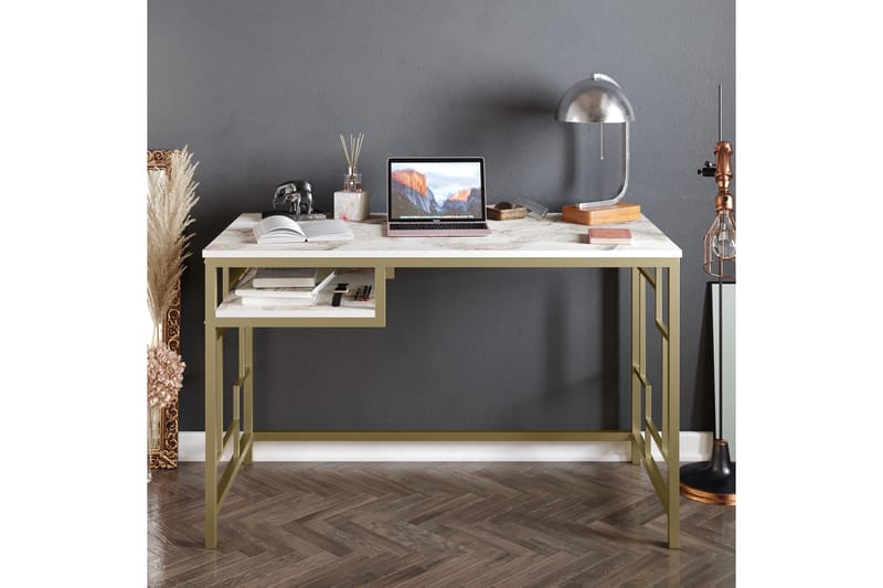 Amsberg Skrivebord 120 cm med Opbevaring Hylde - Guld - Møbler - Borde - Kontorbord - Skrivebord