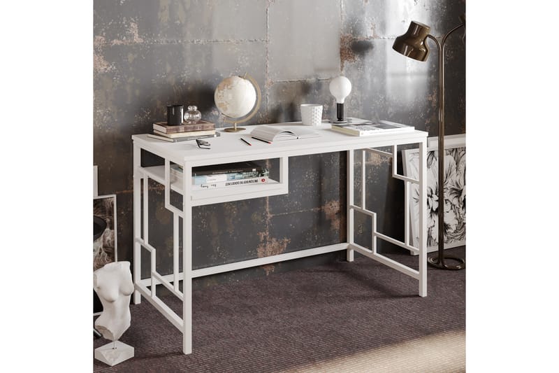 Amsberg Skrivebord 120 cm med Opbevaring Hylde - Hvid - Møbler - Borde - Kontorbord - Skrivebord