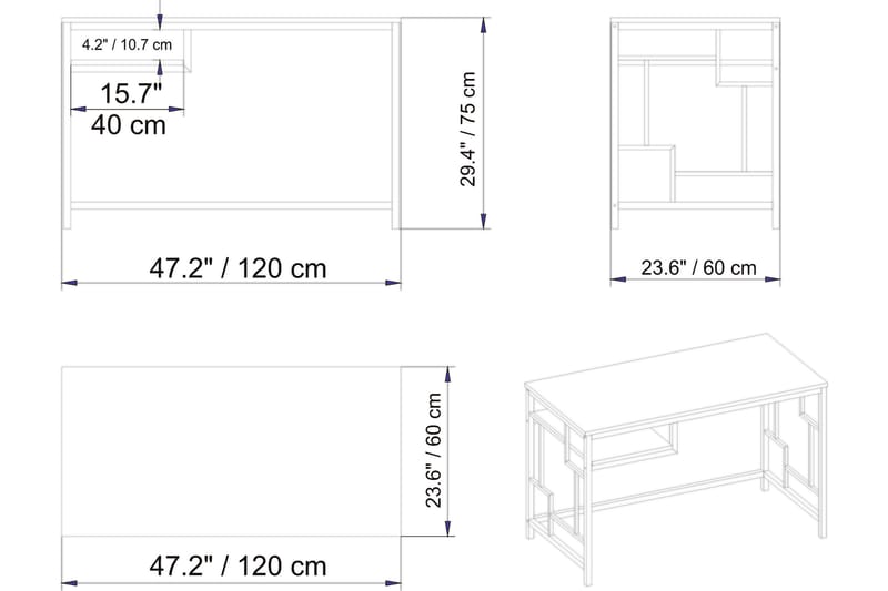 Amsberg Skrivebord 120 cm med Opbevaring Hylde - Hvid - Skrivebord