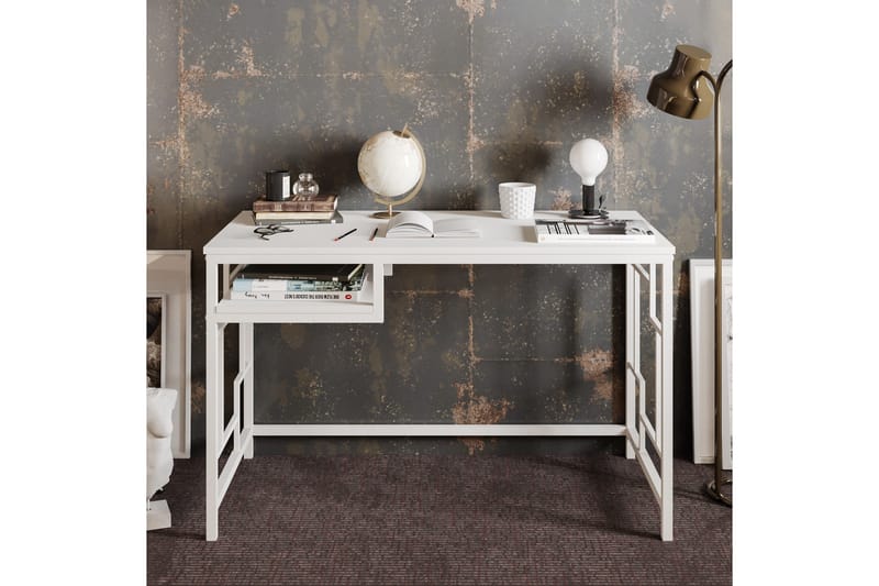 Amsberg Skrivebord 120 cm med Opbevaring Hylde - Hvid - Møbler - Borde - Kontorbord - Skrivebord