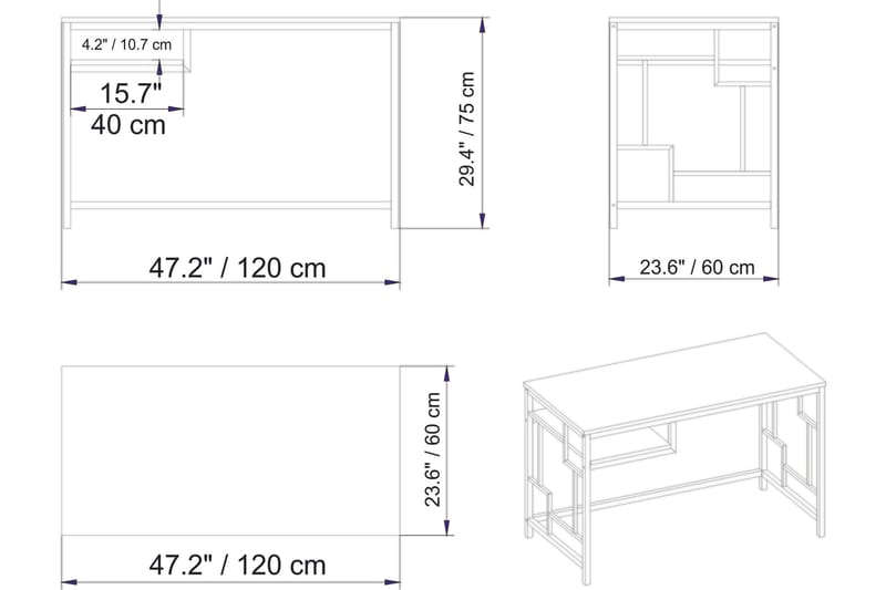 Amsberg Skrivebord 120 cm med Opbevaring Hylde - Hvid - Møbler - Borde - Kontorbord - Skrivebord