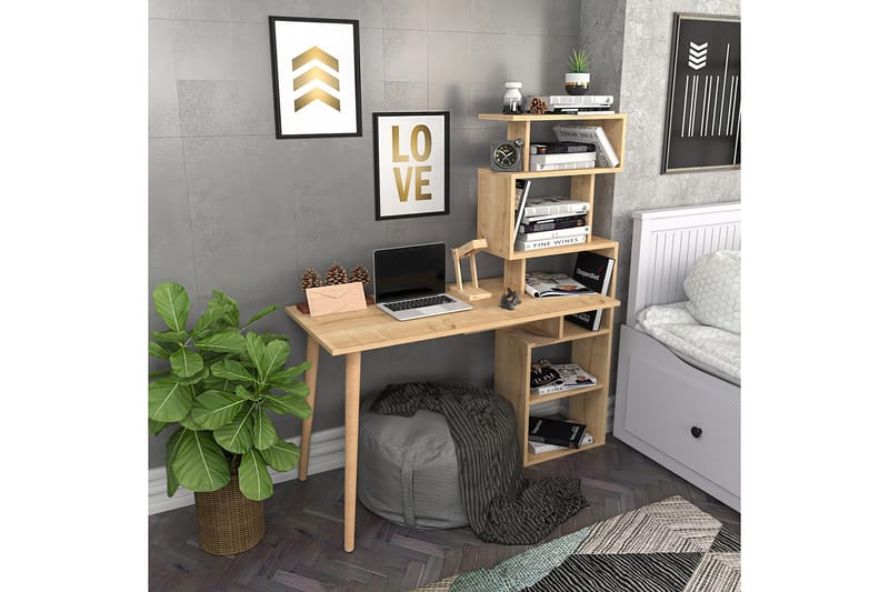 Andifli Skrivebord 55x146,4x133 cm med opbevaring - Eg - Møbler - Borde - Kontorbord - Skrivebord