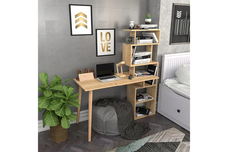 Andifli Skrivebord 55x146,4x133 cm med opbevaring - Eg - Møbler - Borde - Kontorbord - Skrivebord