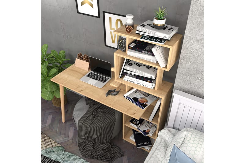 Andifli Skrivebord 55x146,4x133 cm med opbevaring - Eg - Skrivebord