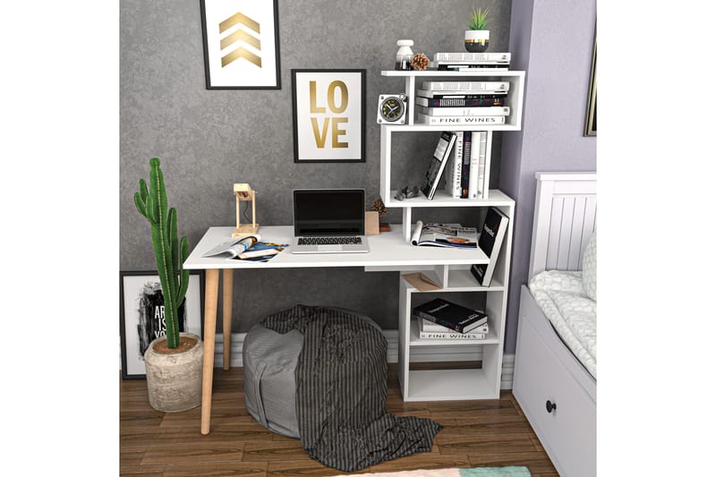 Andifli Skrivebord 55x146,4x133 cm med opbevaring - Hvid - Skrivebord