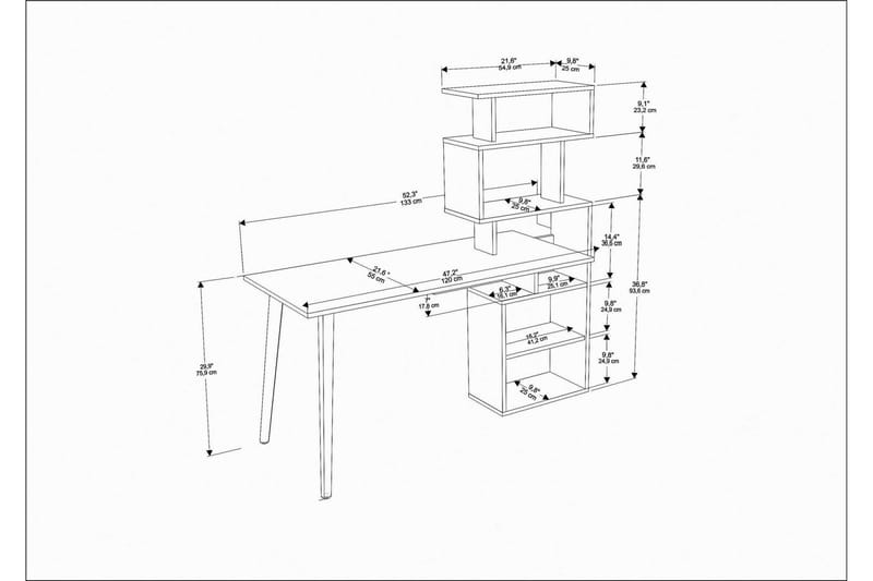 Andifli Skrivebord 55x146,4x133 cm med opbevaring - Hvid - Skrivebord