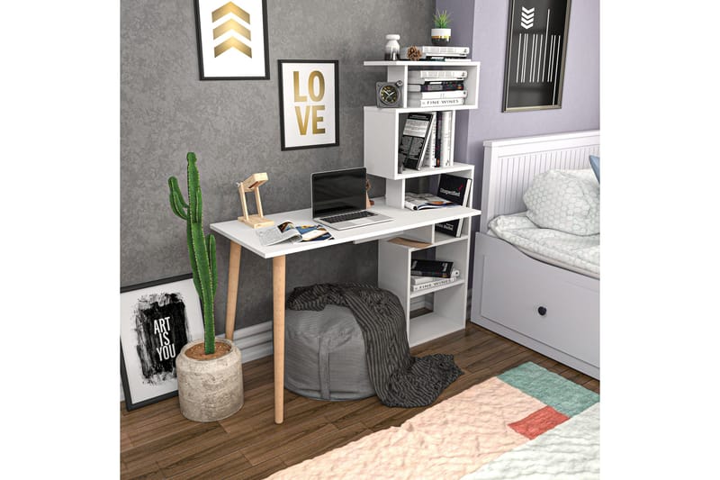 Andifli Skrivebord 55x146,4x133 cm med opbevaring - Hvid - Møbler - Borde - Kontorbord - Skrivebord