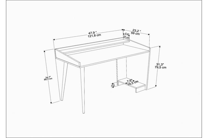 Andifli Skrivebord 59x88,3x121,8 cm med opbevaring - Hvid - Møbler - Borde - Kontorbord - Skrivebord